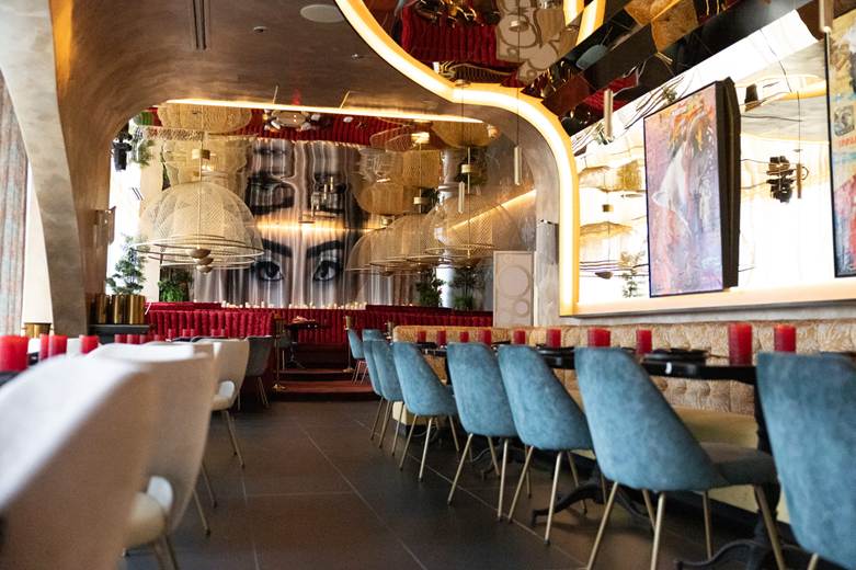 Indoor seating at ZuZu in Detroit. 